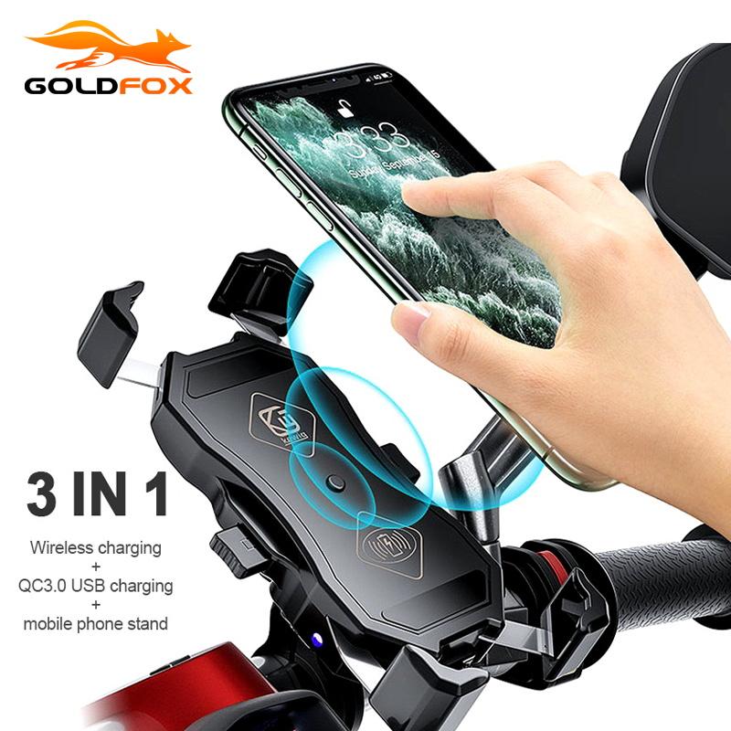 

Motorcycle Phone Holder 15W Wireless Charger QC3.0 Fast Charging Phone Stand for 11 Degree Rotation Bracket, No charging