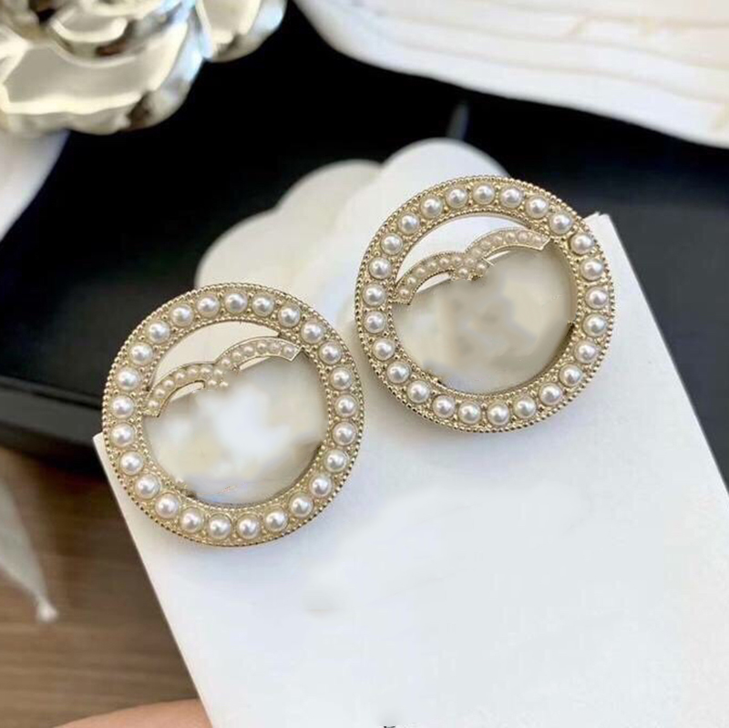 

2021 Luxury jewelry designer Earrings classic double letter Pearl Ring Earrings 925 silver needle, Golden;silver