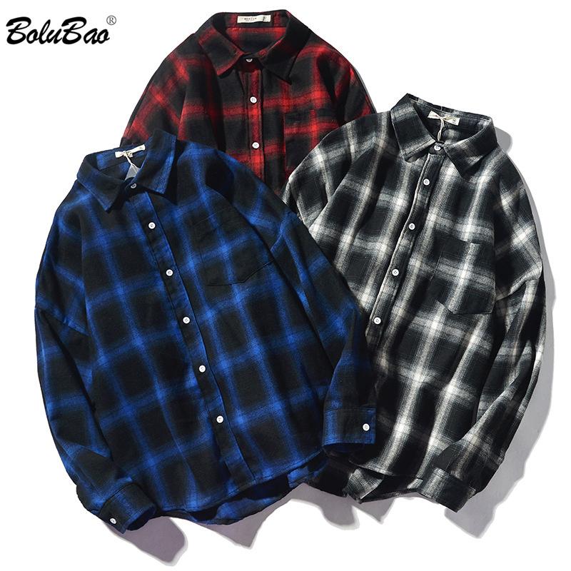 

BOLUBAO Fashion Trend Men Plaid Shirt Autumn Brand New Men Retro Wild Casual Shirt Tops Male Lapel Long Sleeve Shirts, Blue