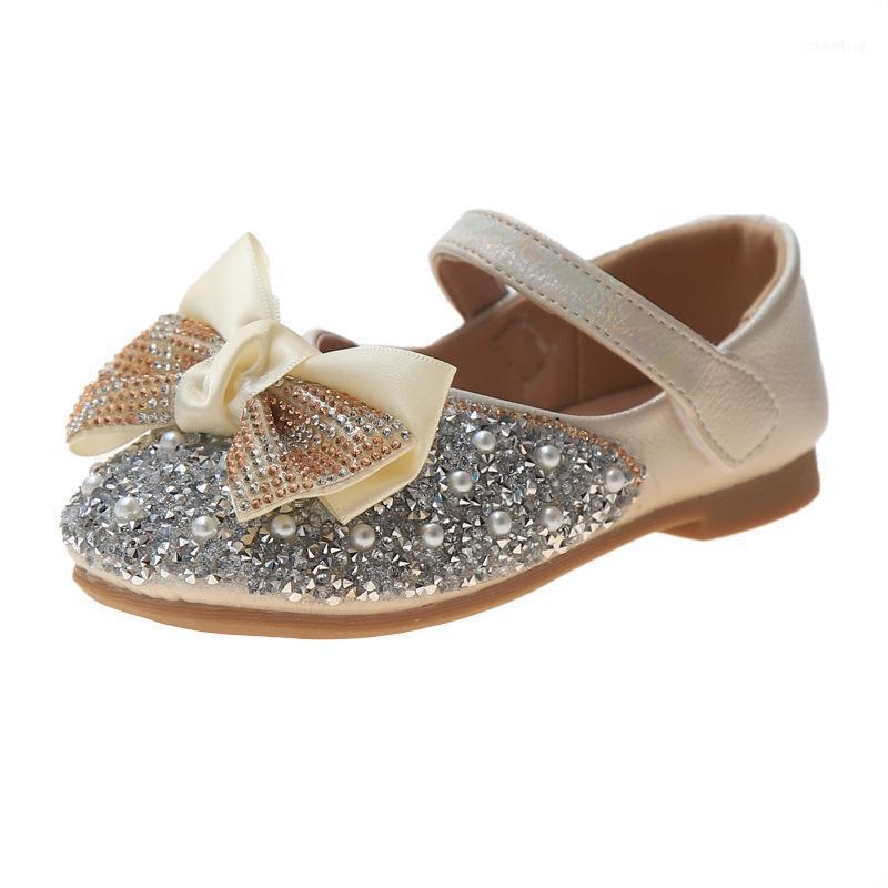 

princess Fashion crystal bow shoes for Sneakers baby girls children low heeled glitter dress dance shoes 2020 3 6 10 to 12 years1, Pink
