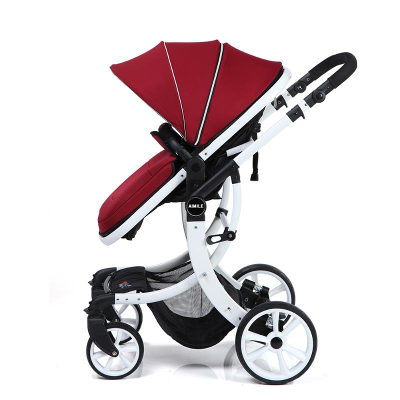 

Baby stroller 2021 Newborn baby car,Red Trolley Pushchair car on wheels,leather pram,Multi-functional fold stroller