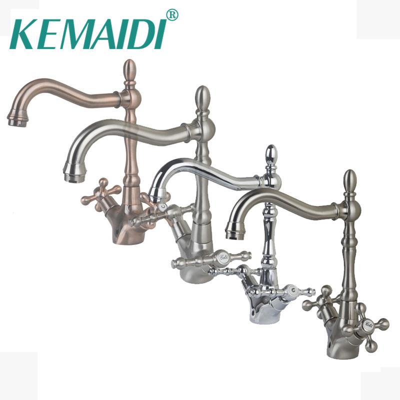 

KEMAIDI Antique Brass & chrome & Brushed Nickel Bathroom Sink Mixer Basin Faucets Retro 2 handles 1 Hole Tap Deck Mounted