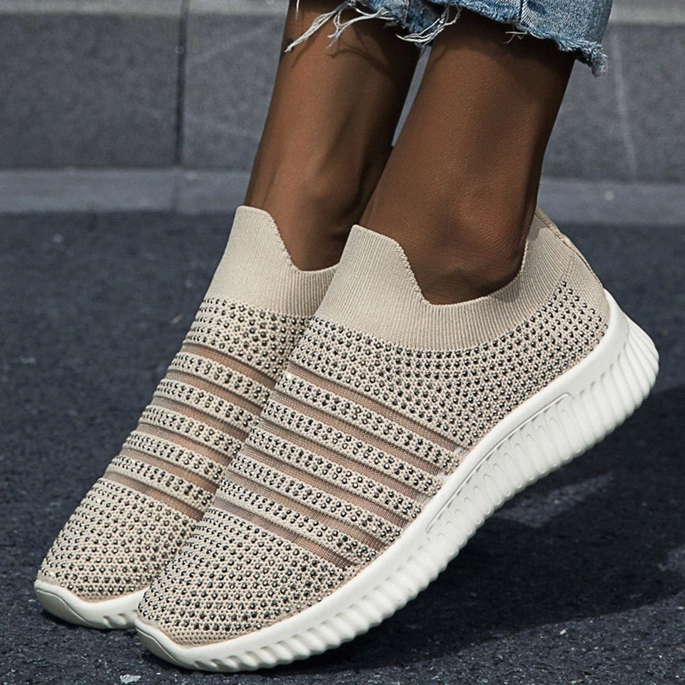 

2020 New Hot Sale Summer Breathable Strech Fabric Loafers Casual Low Heel Flats Women Cool Elegant Crystal Flat Shoes Woman #xP9L