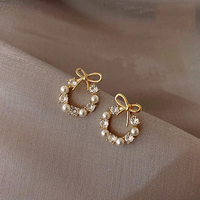 

Stud South Korea Version 2021 Tidal Net Red Temperament Pearl Small Bow Studs Women's Earrings Jewelry Ear Rings For Women
