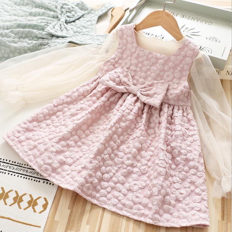 

2021 New Style Girls 2 Pcs Set Shirt+Dress Spring Cotton Fashion Full sleeve Girls Suits 2-7 years QI786, Sky blue