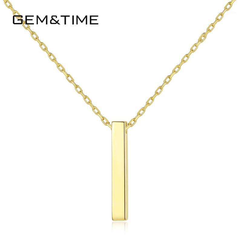 

Gem&Time New Dainty Mini Bar 14K Gold Pendant Necklaces for Women Wedding Engagement Fine Jewelry Yellow Gold Kolye AU585 N140711