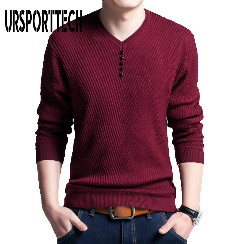 

URSPORTTECH Men's Sweater Casual V-Neck Pullover Autumn Winter Slim Fit Sweaters Long Sleeve Mens Knitted Cotton Pull Homme 4XL, Black