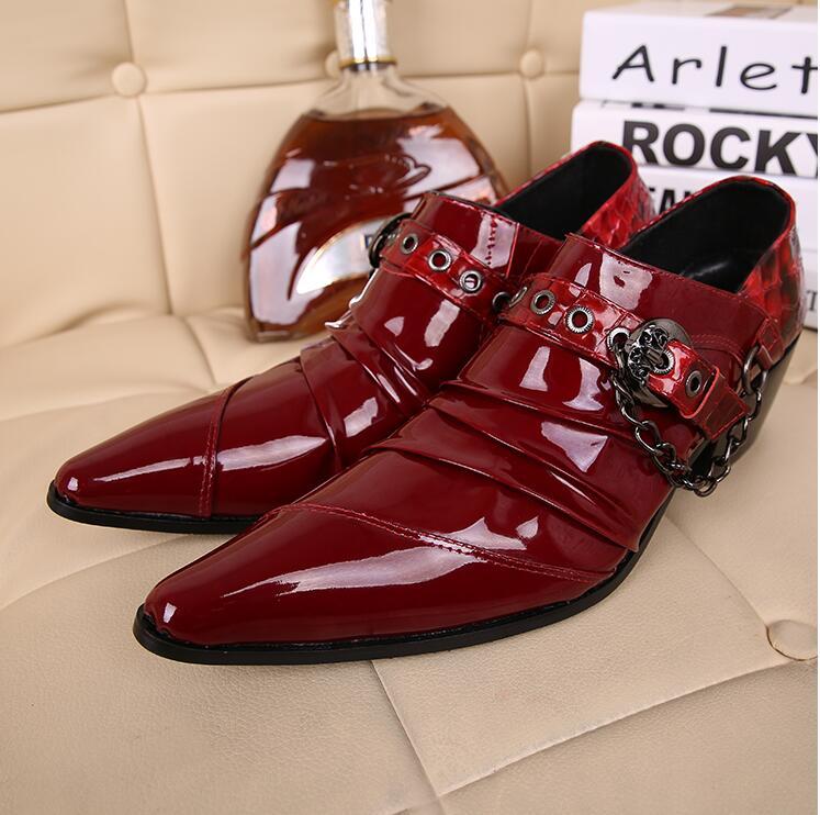 

Shoes Breathable Formal Wedding Fashion Men Business Dress pointed toe red Shoes Oxford Bright Surface, As pic 1