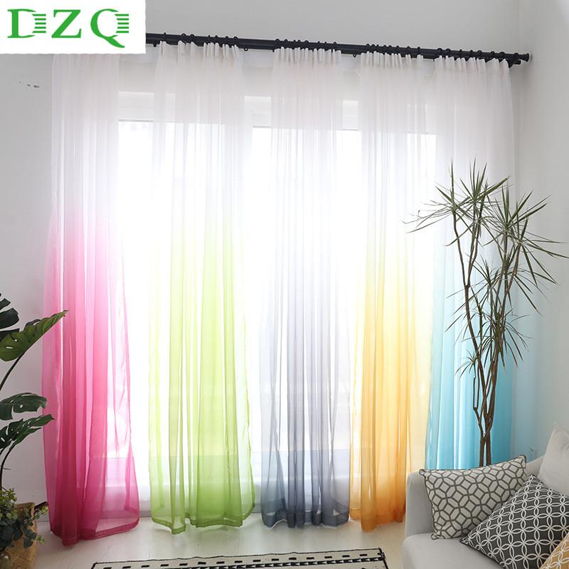 

Green Gradient Color Window Tulle Curtain for Living Room Modern Bedroom Organza Voile Fabrics Curtain for Kitchen Window Panels, Yellow