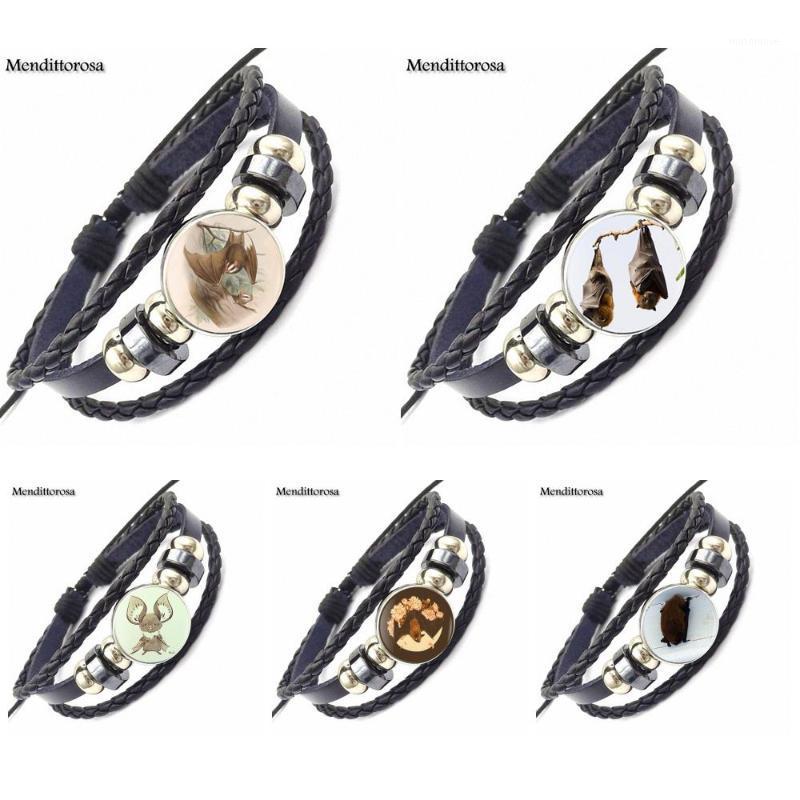 

EJ Glaze Cutest little bat ever Logo For Women Gifts Boy Harajuku Jewelry Glass Cabochon Black Leather Bracelet Bangle1