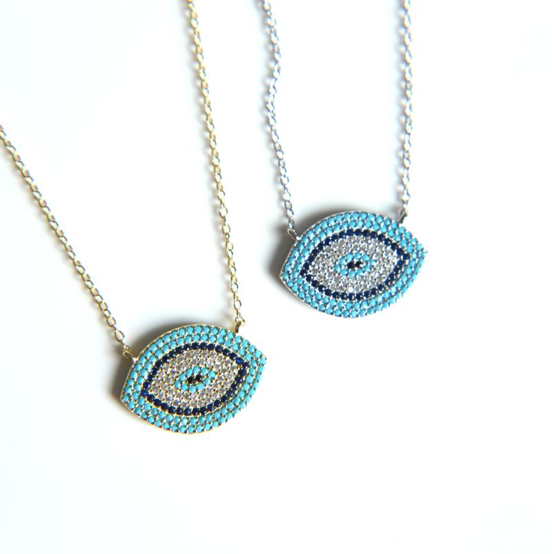 

2020 European fashion style gold color blue eye silver necklace 925 sterling silver pendant for womens