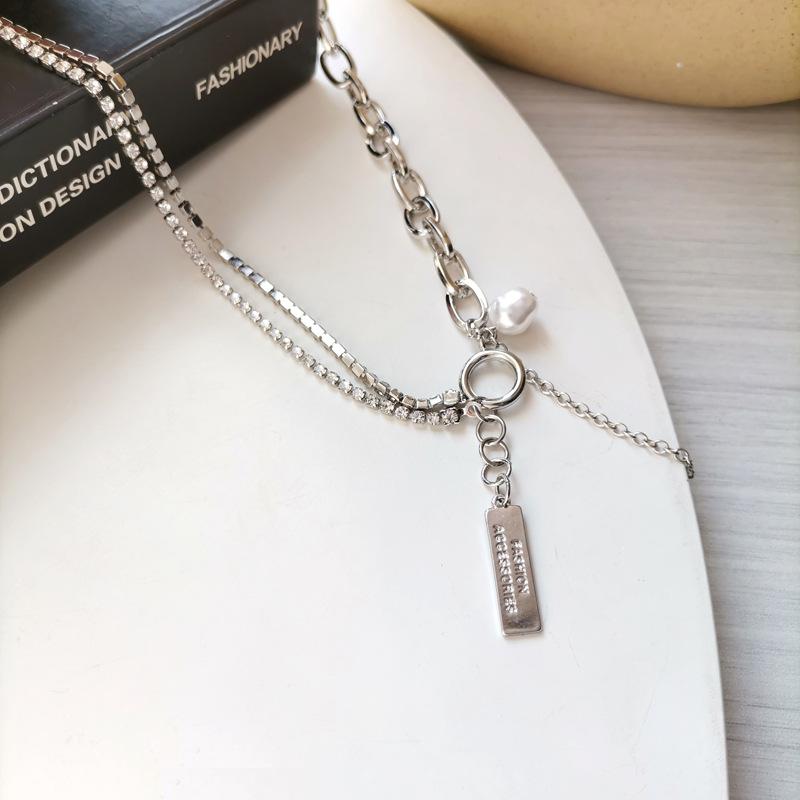 

Vogallery Punk Zircon Layered Chain Necklace For Women Fashion Party Letter Jewelry Baroque Imitation Pearl Chain On The Neck