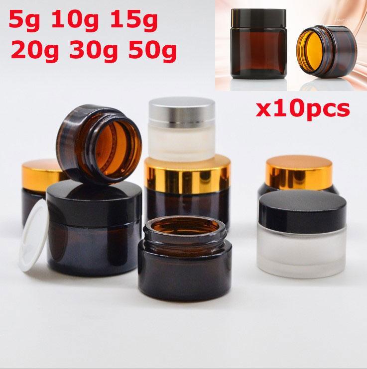 

10pcs x 5g 10g 15g 20g 30g 50g Amber Clear Glass Jar Container Cosmetic Cream Lotion Frosted Matte Pot Travel Bottle1