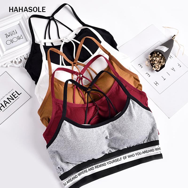 

HAHASOLE Sports Bra Women's Sleeveless Vest Stripes Without Back Bodice Breathable Strap Bra Cross Hyperelastic HWA5068-401, Black