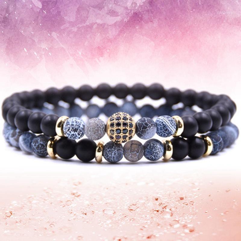 

2pc/Sets Natural Stone Bracelet Men Women Ball Charms Bracelets For Jewelry Couple Friends Beaded, Strands, Black