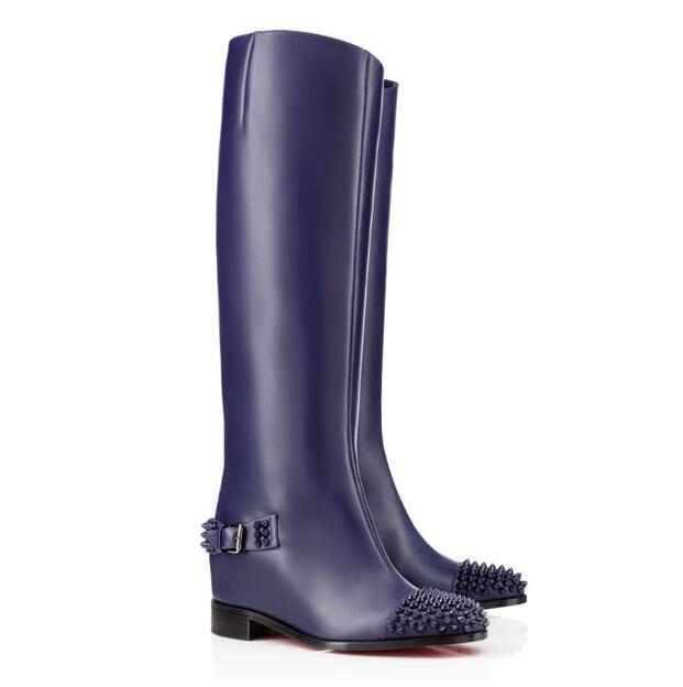 

Elegant Winter Fashion Platform Heels Long Boots Tall Bootss Red Bottom Women's Boot Black Leather Spikes Bottes With Box