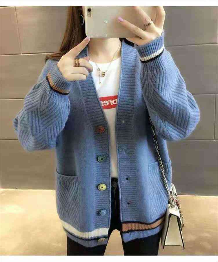 

Autumn And Winter Sweater Jacket Ladies Korean Fashion Casual Jacket All-match Knit Cardigan Womens Clothing, White;black