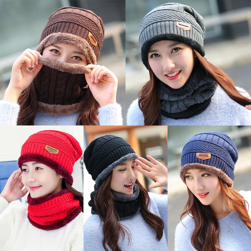 

Coral Fleece Winter Hat Beanies Men's Women's Hat Scarf Warm Breathable Wool Knitted Hats For Boys Letter Double Layers Cap