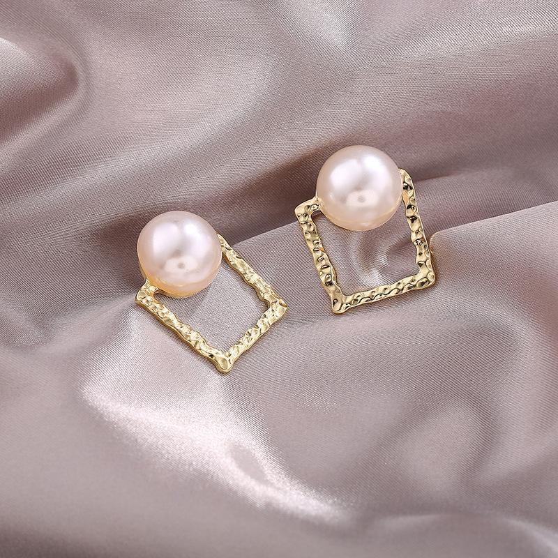 

Stylish Vintage Square Imitation Pearls Stud Earrings Zinc Alloy Metal Anti allergy Earrings for Women Gold Color Jewelry1