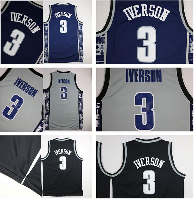 

College Georgetown Hoyas Allen Iverson Jerseys University Uniforms Vintage Sports Jersey Dikembe Mutombo Embroidery Anthony Sport Shirts, C11
