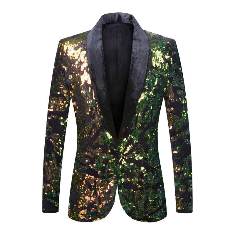 

Fashion Evening Party Men' Host Glitter Sequins Blazer Golden Green Velvet Collar Suit Jacket Slim Fit Tuxedo Singer Costume, Purple