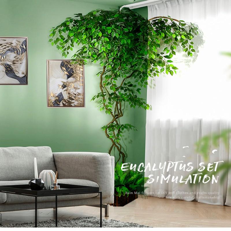 

Decorative Flowers & Wreaths Artificial Green Ficus Leaf Ginkgo Biloba Branches With Dried Tree Rattan Sets For Home Garden Wall Decoration