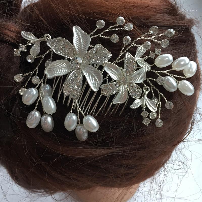 

Hair Clips & Barrettes Copper Wire European Design Leaves Wedding Accessories Pearl Crystal Flower Bridal Comb Jewelry Gift, Golden;silver