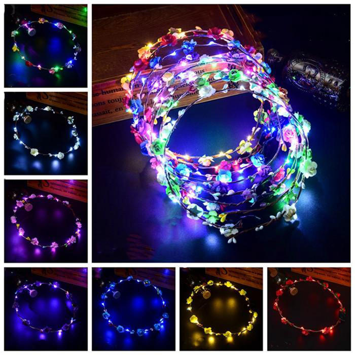 

Flashing Flower Crown Headbands Light Party Rave Floral Hair Garland Luminous Wreath Wedding Flower Gifts WY1078, Send randomly