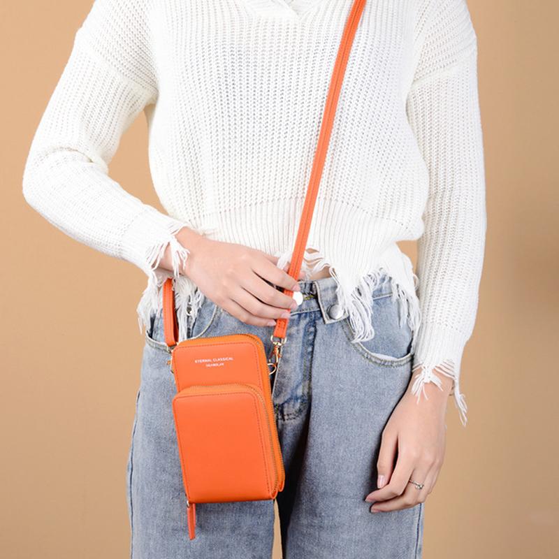

2021 Women Wallet Solid Color Leather Shoulder Straps Shoulder Bag Mobile Phone Big Card Holders Wallet Handbag Pockets Girls, Red