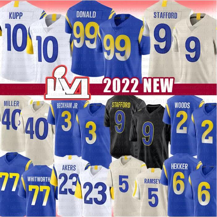 

99 Aaron Donald Matthew Stafford Football Jersey Van Jefferson Jalen Ramsey Andrew Whitworth Odell Beckham Jr. Von Miller Robert Woods Cooper Kupp Hekker Cam Akers, Mens jersey(gy)