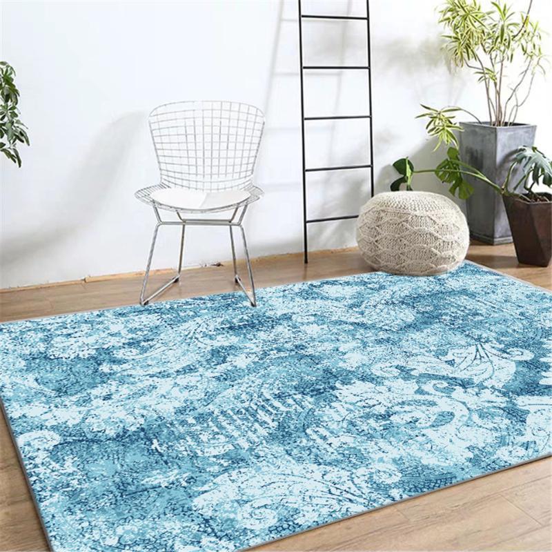

Vintage Euporean Pattern Carpet Blue For Living Room Simple Anti-slipWashable Bedroom Rug Floor Rug For Kitchen Room Door Mat1, As picture