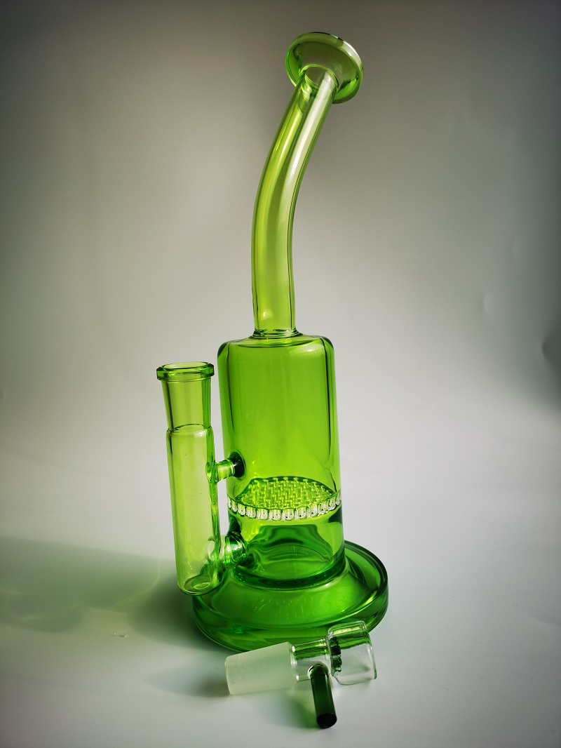 

Vintage 10inch Honeycomb Perc Green Glass Bong Water Smoking Pipe hookah Bubbler Dad Rig quartz Banger ForHot Popular mini beaker
