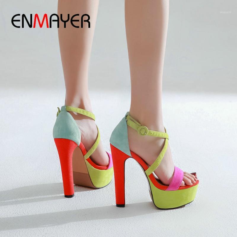 

ENMAYER Sexy Platform Sandals Genuine Leather Party Buckle Strap Platform High Super Women Shoes Mixed Colors Fashion Sandals1, Black