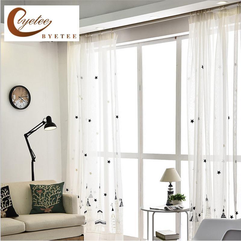 

byetee] Cotton Linen Embroidered Screen Children Boy Bedroom Tulle Kitchen Sheer Voile Curtains For Window Curtain Living Room1