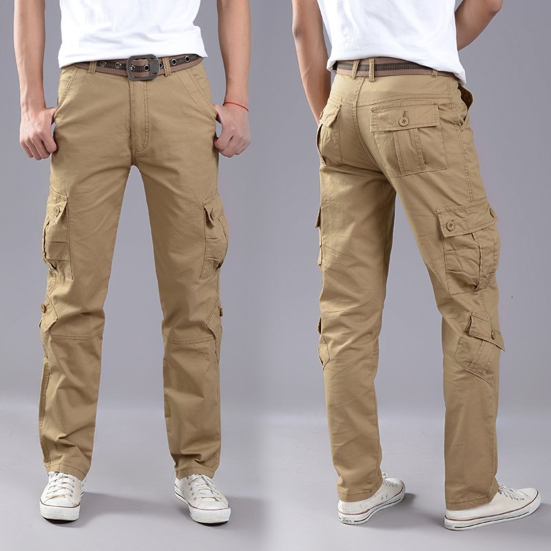 

2021 Thin New Cargo of the Black Khaki Men Pants Eight Strained Pockets Autumn No Strain Spring Army Green PKV9, Brown