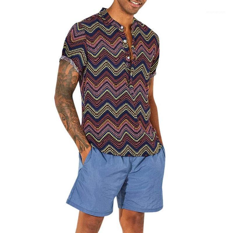 

Men Summer Printed Shirt Male Casual Fashion Hawaiian Style Lapel Short Sleeve Button Down Blouse Beach Causal Outfits1