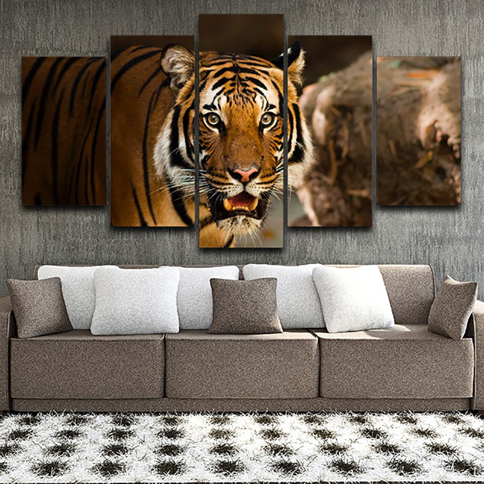 Modern Style Corridor Home Decoration 5 Set Poster Animal Tiger Scenery Modular Pictures Painting HD Wall Art Canvas(No Frame)-image-599482158