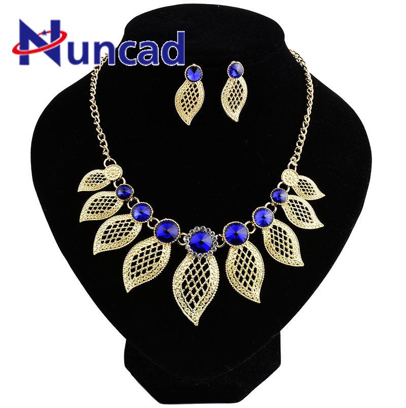 

Luxury Women Party Jewelry Set Crystal Gold Color Alloy Leaf Earrings Necklace Elegant Ladies Wedding Jewelry Accessories, As pic
