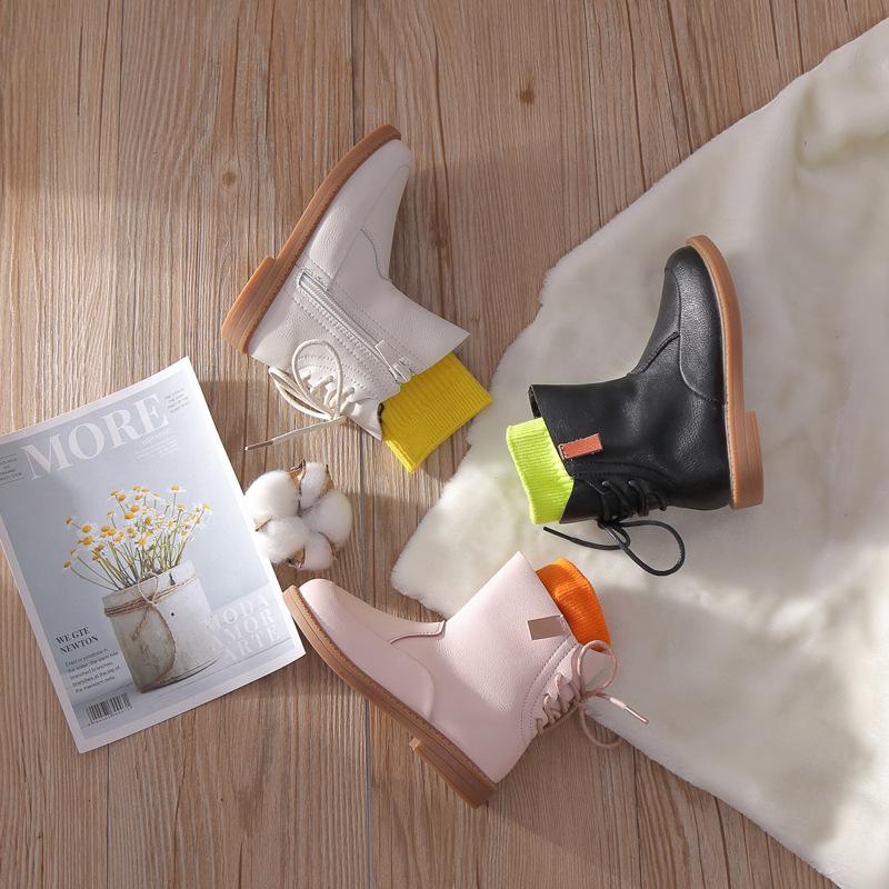 

New Soft Children Leather Boots High Top Kids Spring Autumn Shoes Solid Color Girls Princess Shoes Side Zipper Comfortable Botas, Black