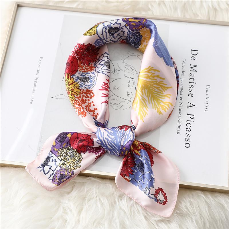 

2020 Fashion Women Silk Bag Scarf Square Foulard Floral Print Lady Neck Hair Scarves Bandana Head Kerchief Shawl and Wraps New
