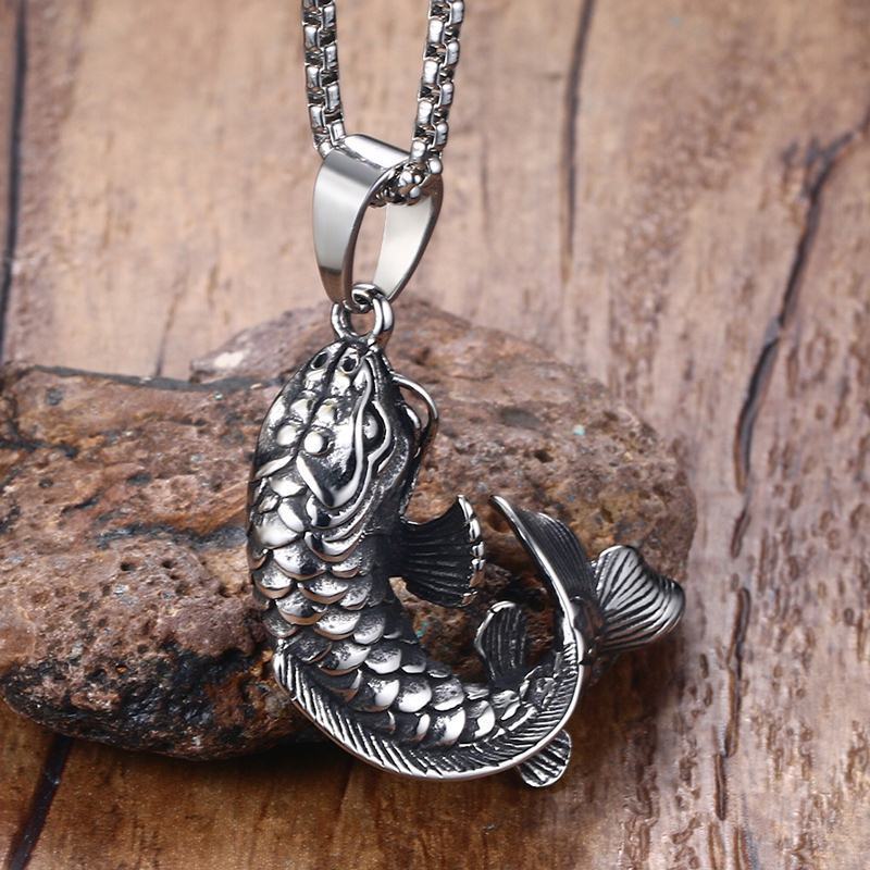 

Mens Goldfish Hooked 3D Koi Fish Pendant Necklace in Stainless Steel Mythical Ocean Jewelry Collares Collier Colar 201013