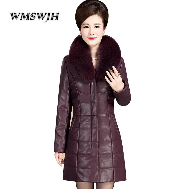 

6XL Ukraine Fur collar Plus size Winter Down Cotton Jacket Women Warm PU Leather Coat 2021 New Middle-aged Fashion Leather Parka, Black