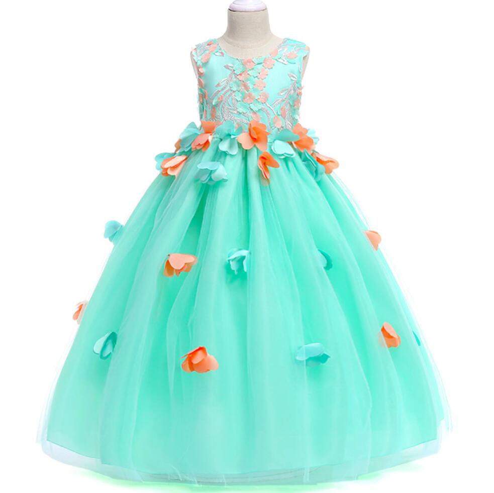 

green Tulle Flower Girl Dress Birthday Wedding Party Appliques sleeveless Communion Dresses Pageant Gown For Girls Vestido, Pink