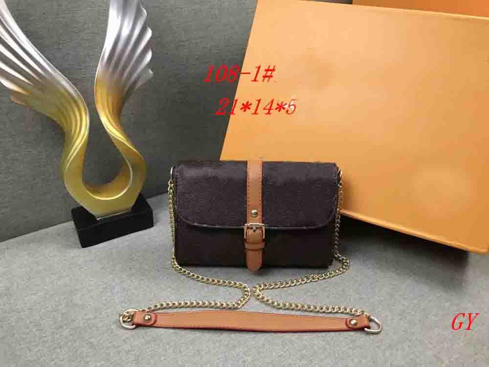 

WF Top Original Hight Quality Shoulder Bags luxury designer Womens Genuine Leather Brown Flower Printing Chains Handbag favorite Crossboday purse mm Messenger Bag, Additional shipping