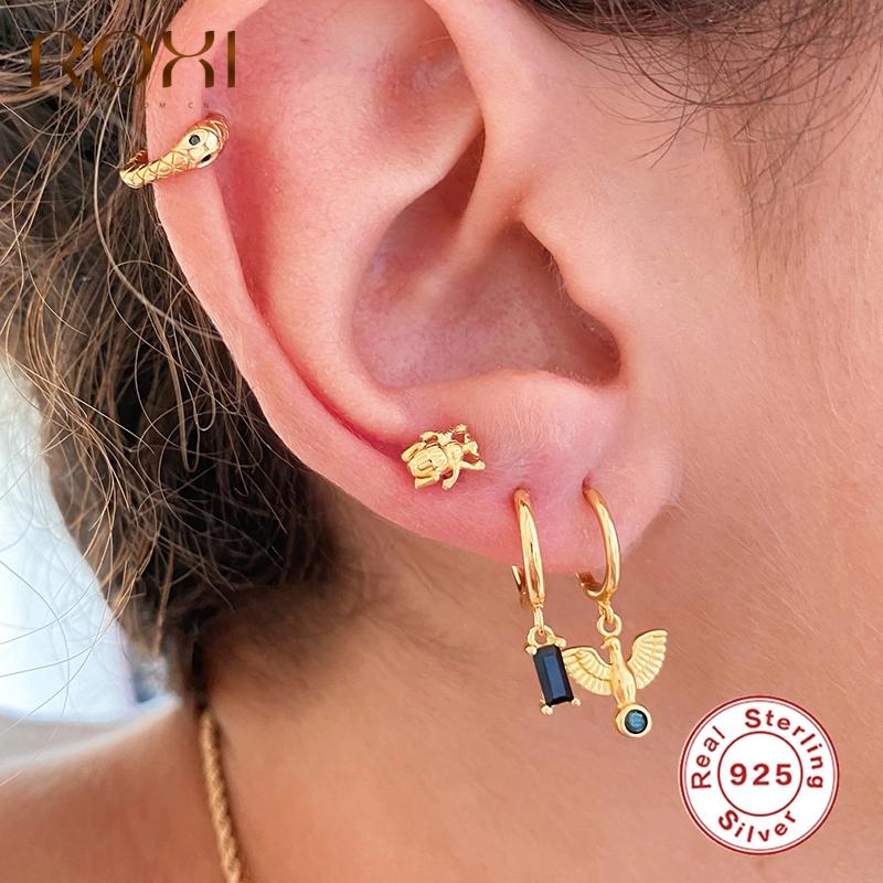 

ROXI Vintage Black Square Zircon Cryatals Hoop Earrings for Women Wedding Banquet Fine Jewelry 925 Sterling Silver Pendientes