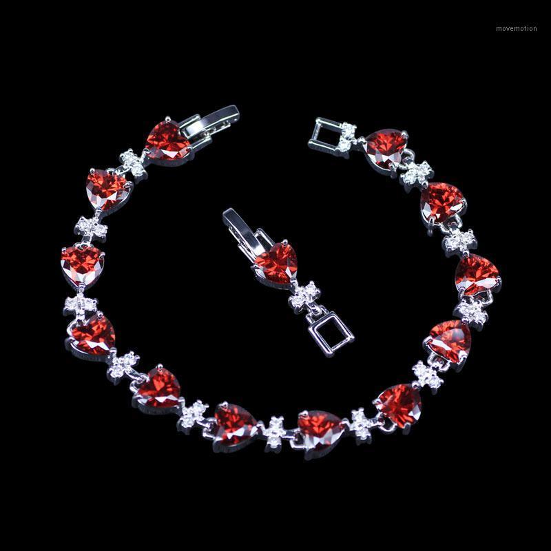 

Europe Popular Style Heart Red Created Garnet White Zircon Health Bracelets Silver Color Fashion Jewelry Bracelets1
