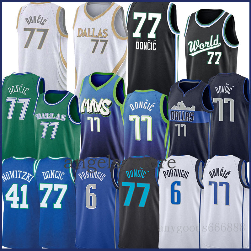 

Luka 77 Kristaps 6 Porzingis Doncic Dirk 41 Nowitzki Basketball Jersey 2021 New 33 Ivory, Black;red