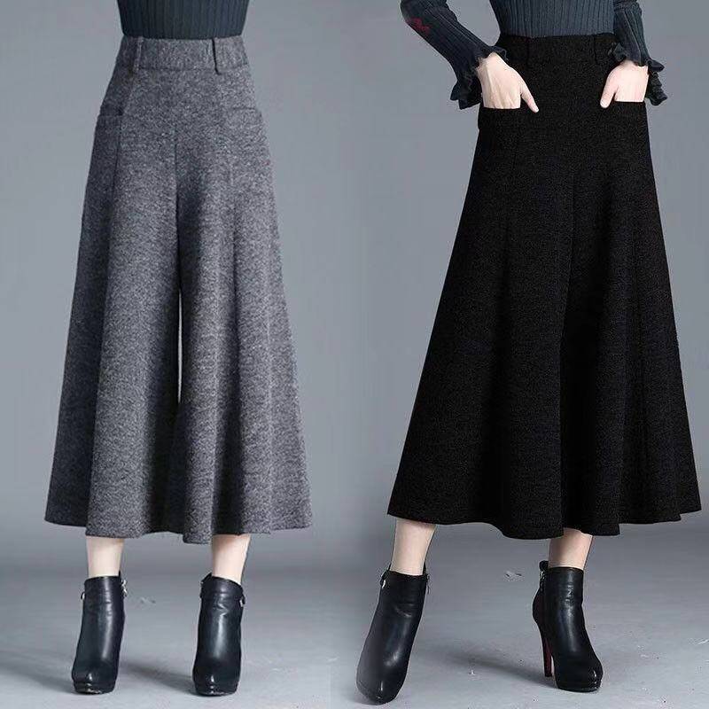 

Winter Women Thick Knit Black Leg Loose Ankle Casual Length Elastic Waist More Size Pants 09c7