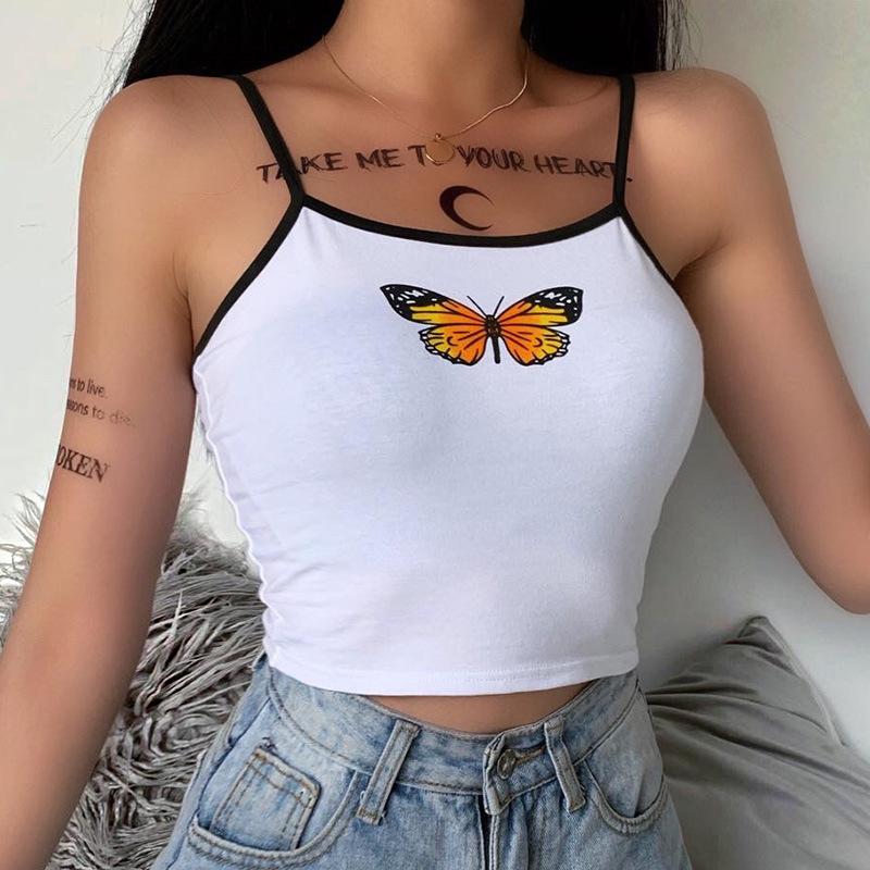 

Yoga Butterfly Printing Sport Tank Top Women Blouses Crop Top Women' Training Tank, White