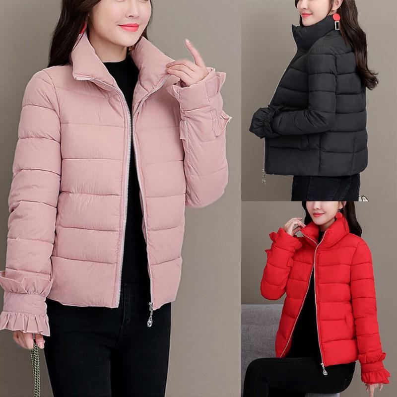 

Womail autumn jacket women 2020 New Fashion Cotton Solid Long sleeve Winter Jacket Female Warm With Pocket Casual Zipper Clothes, Black